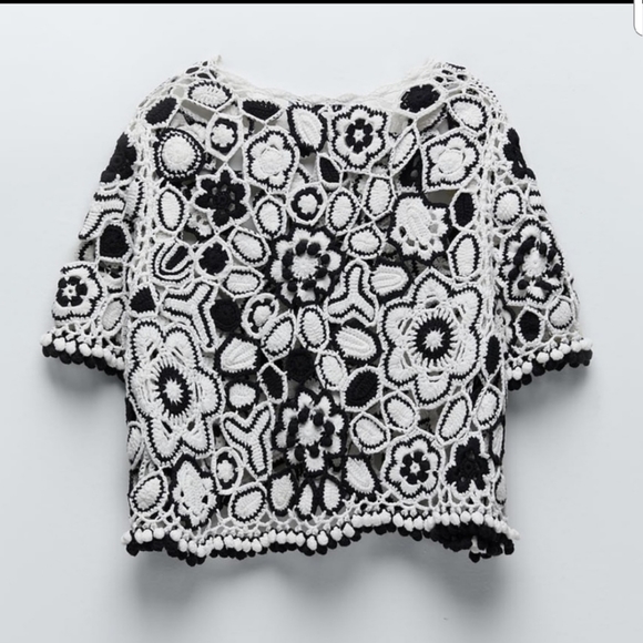 ZARA Crocheted Pompom Sweater Sz M - Picture 6 of 6
